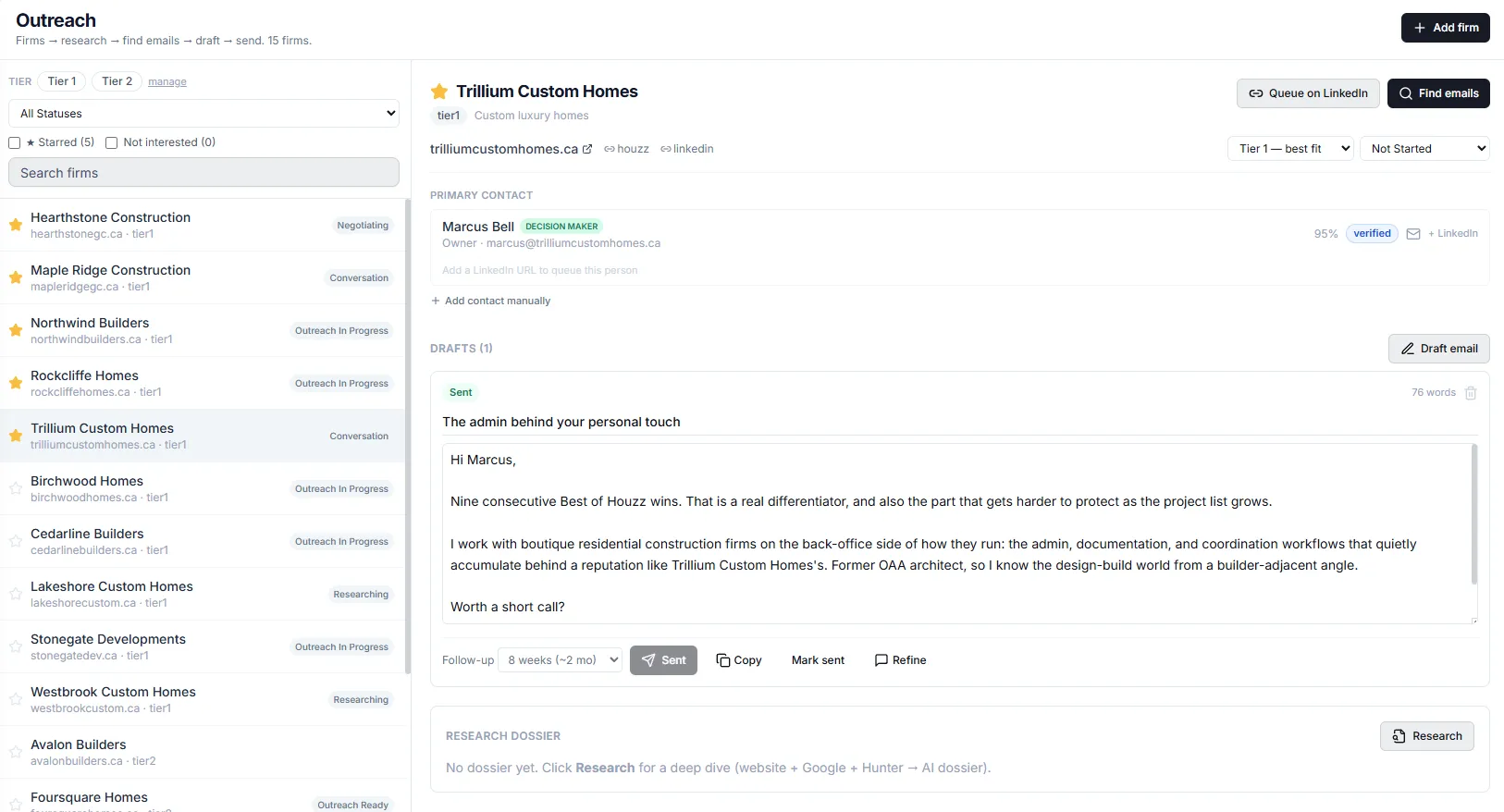 Cadence Outreach screen