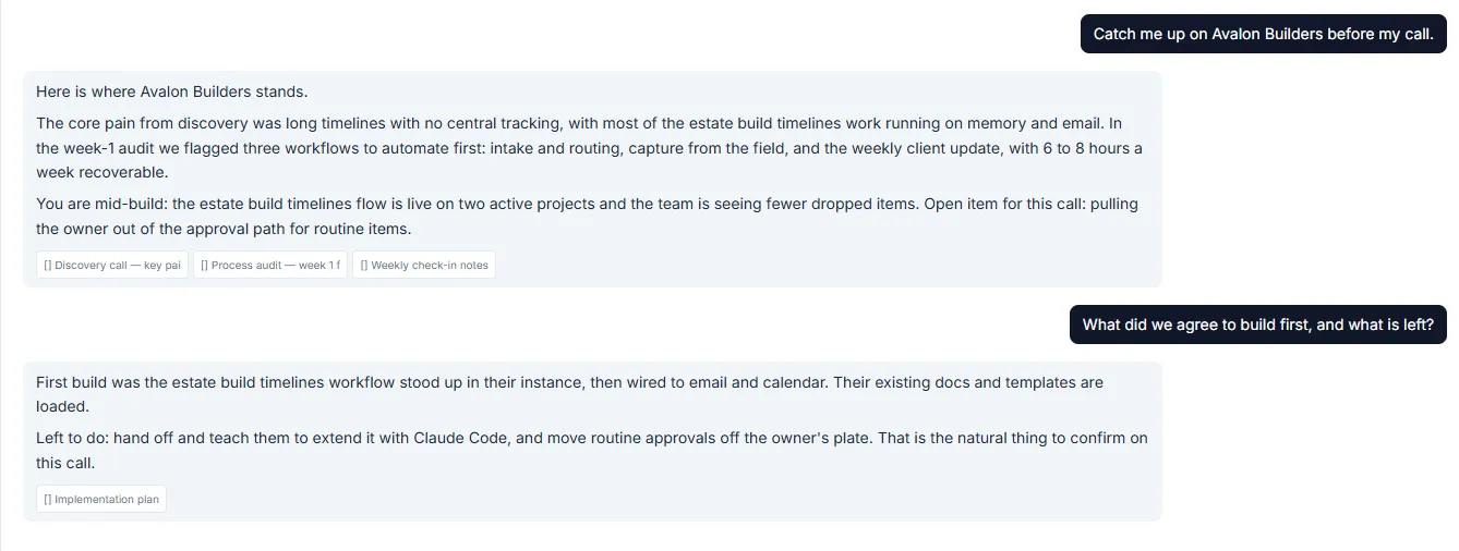Client chat answering, grounded with citations